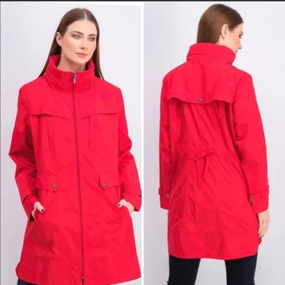 Cole Haan Packable Hooded Raincoat Red Size Small - Picture 1 of 11